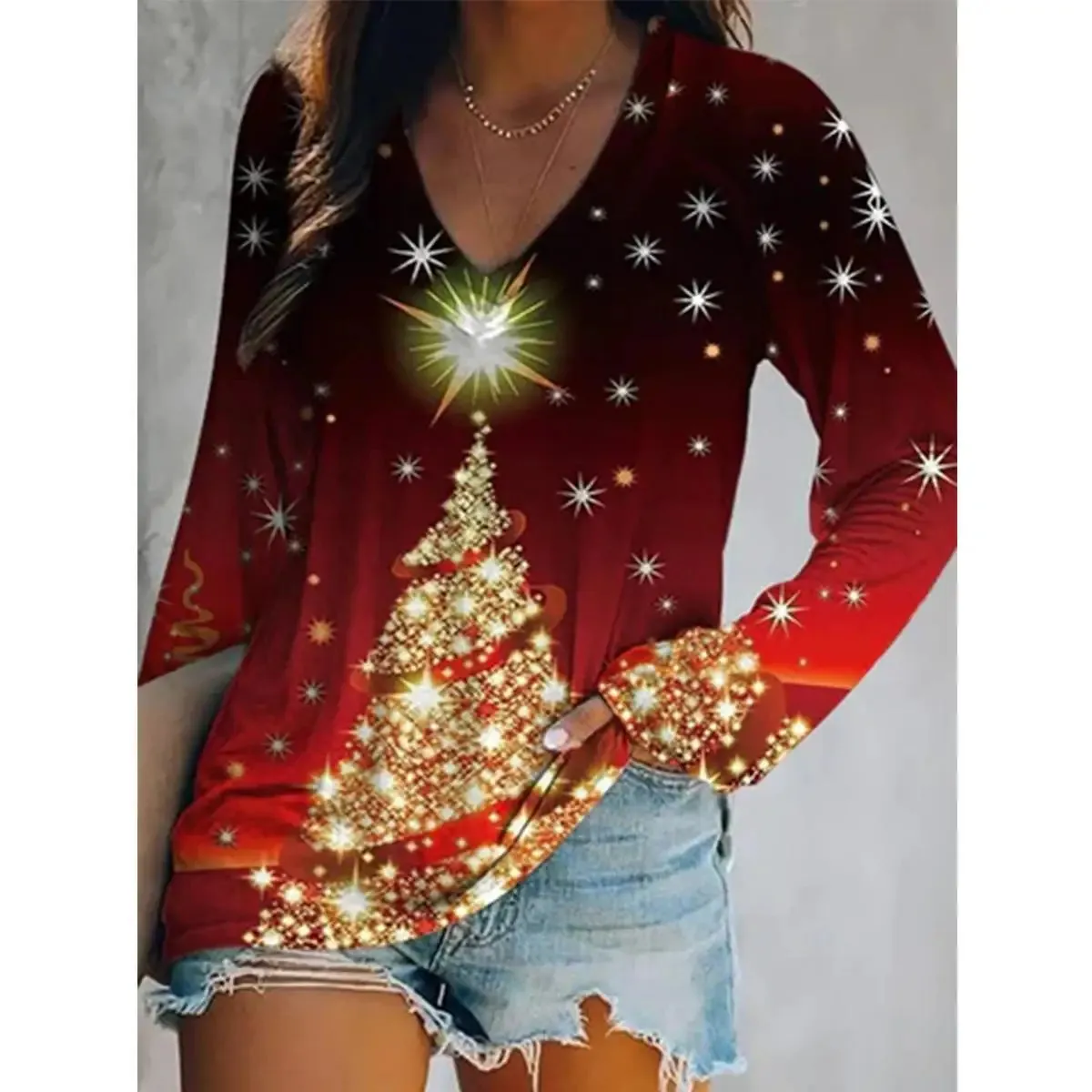 2024Christmas Wish Fashion Casual Autumn/Winter Christmas Women's Long Sleeve