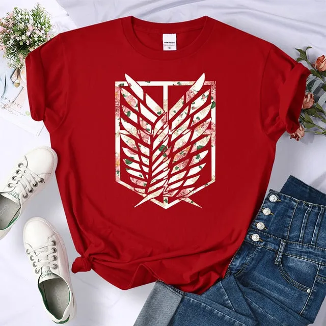 Amy Fashion - Crew Neck Fashion Print T-shirt