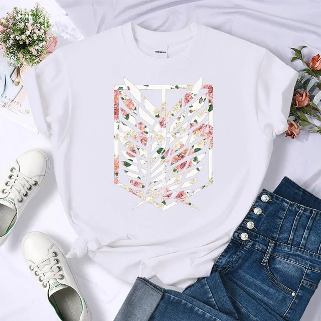 Amy Fashion - Crew Neck Fashion Print T-shirt