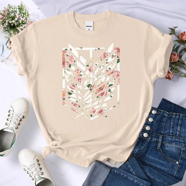 Amy Fashion - Crew Neck Fashion Print T-shirt