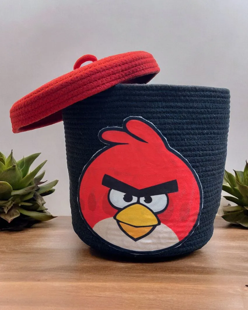 Angrybird Face Kids Cotton Basket with Lid | 10 × 10 Inches