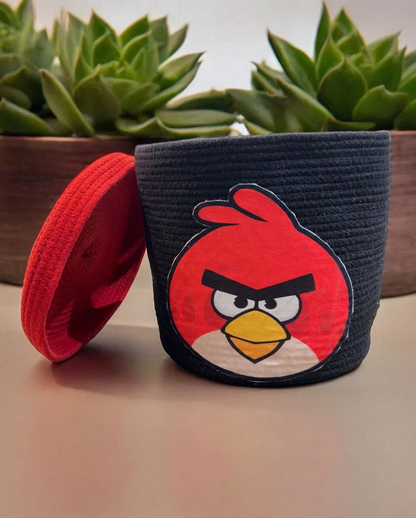 Angrybird Face Kids Cotton Basket with Lid | 10 × 10 Inches