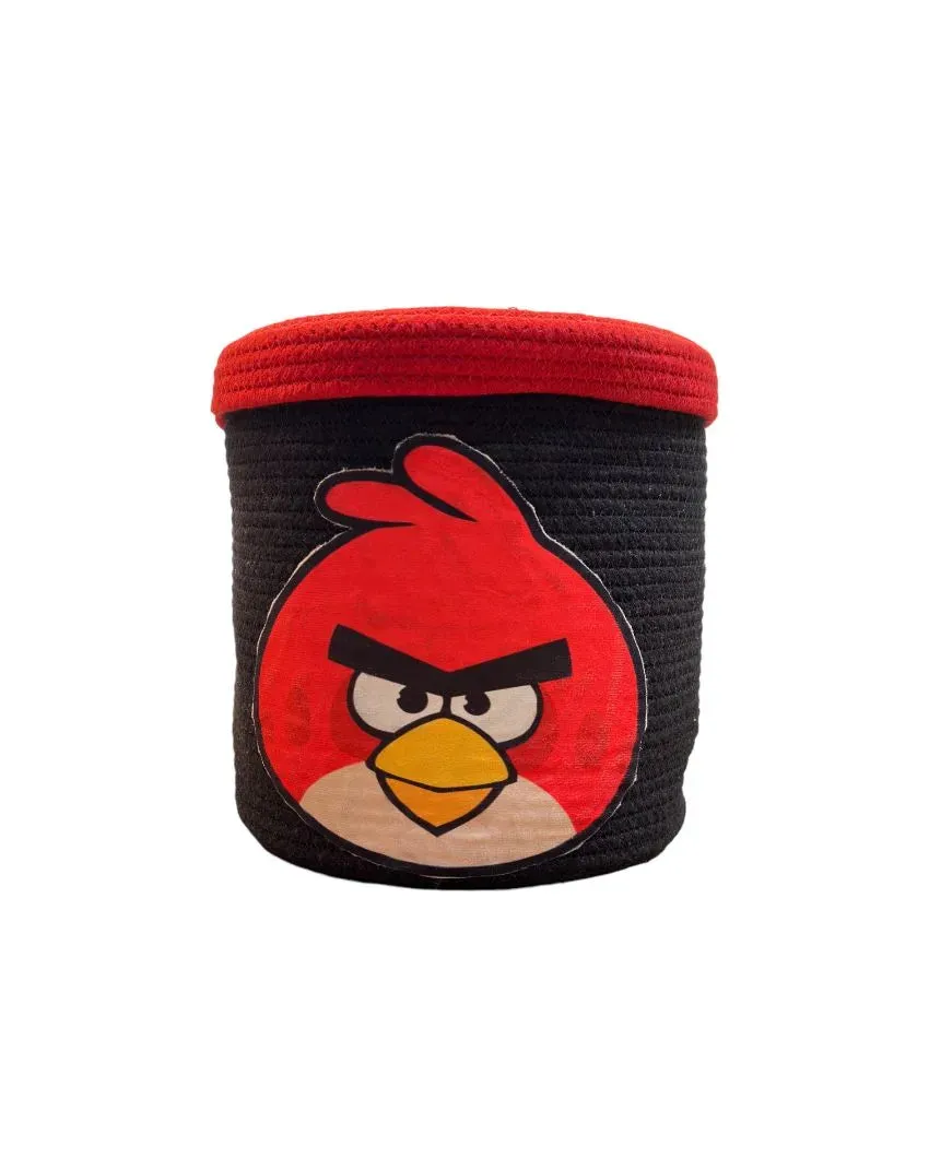 Angrybird Face Kids Cotton Basket with Lid | 10 × 10 Inches