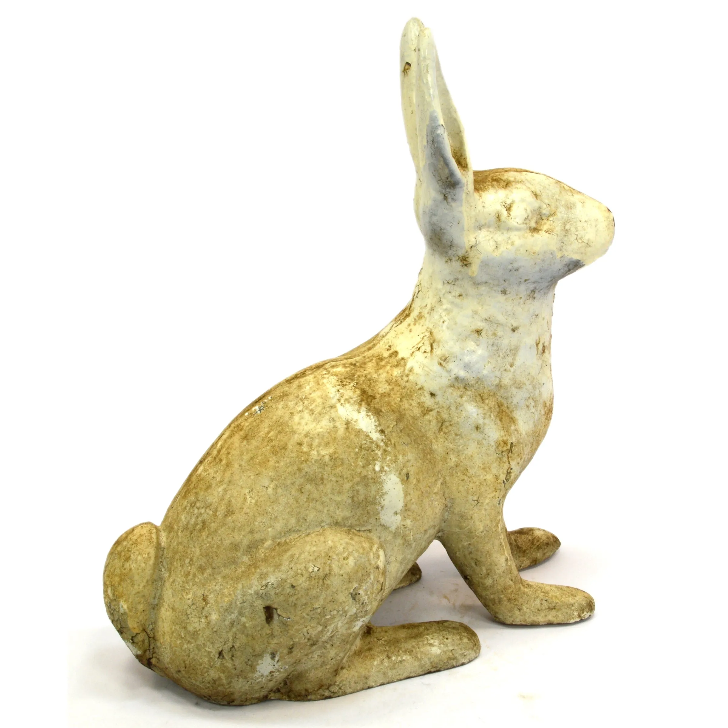 Antique HUBLEY CAST IRON RABBIT DOORSTOP Genuine Real LIFE-SIZE Old White Paint!