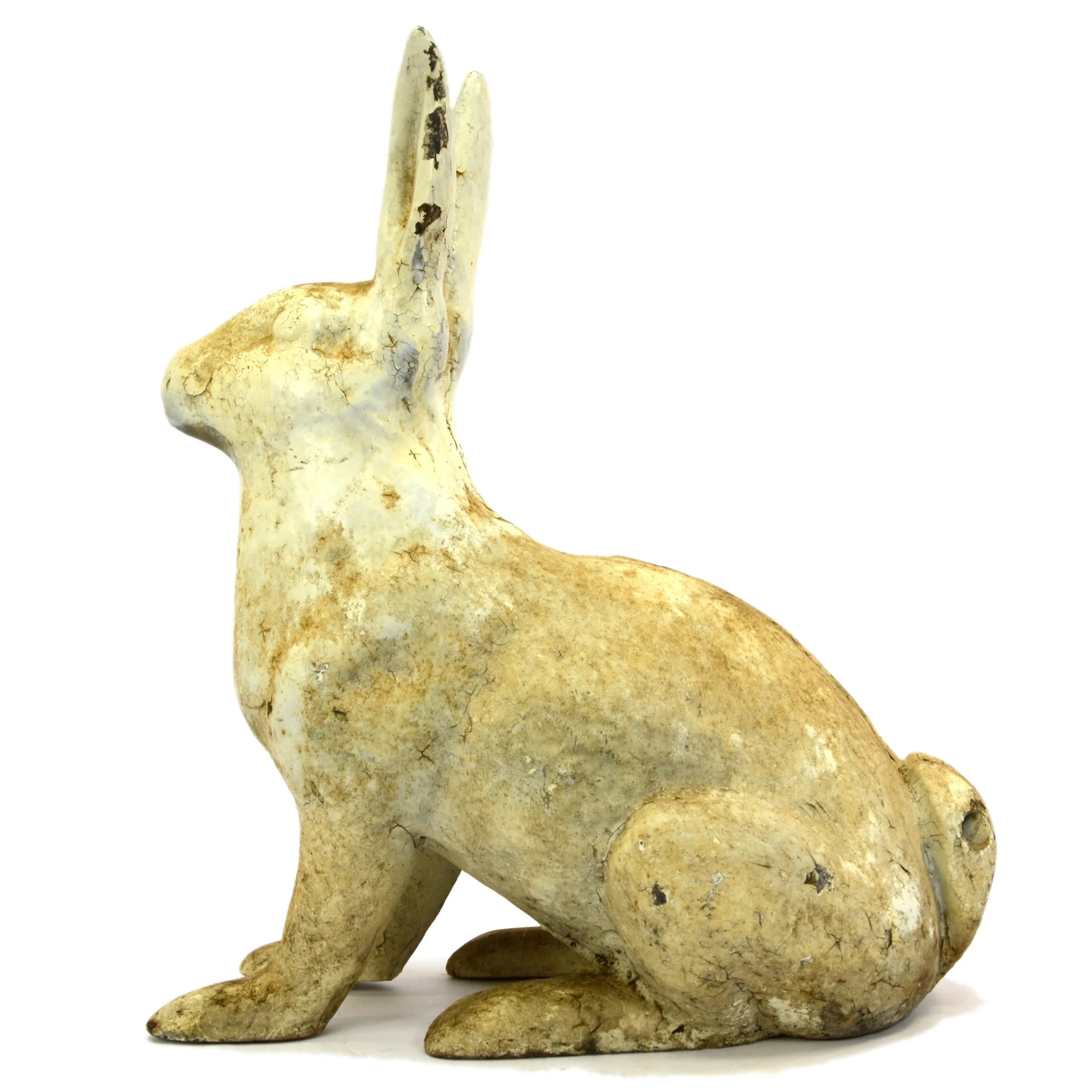 Antique HUBLEY CAST IRON RABBIT DOORSTOP Genuine Real LIFE-SIZE Old White Paint!