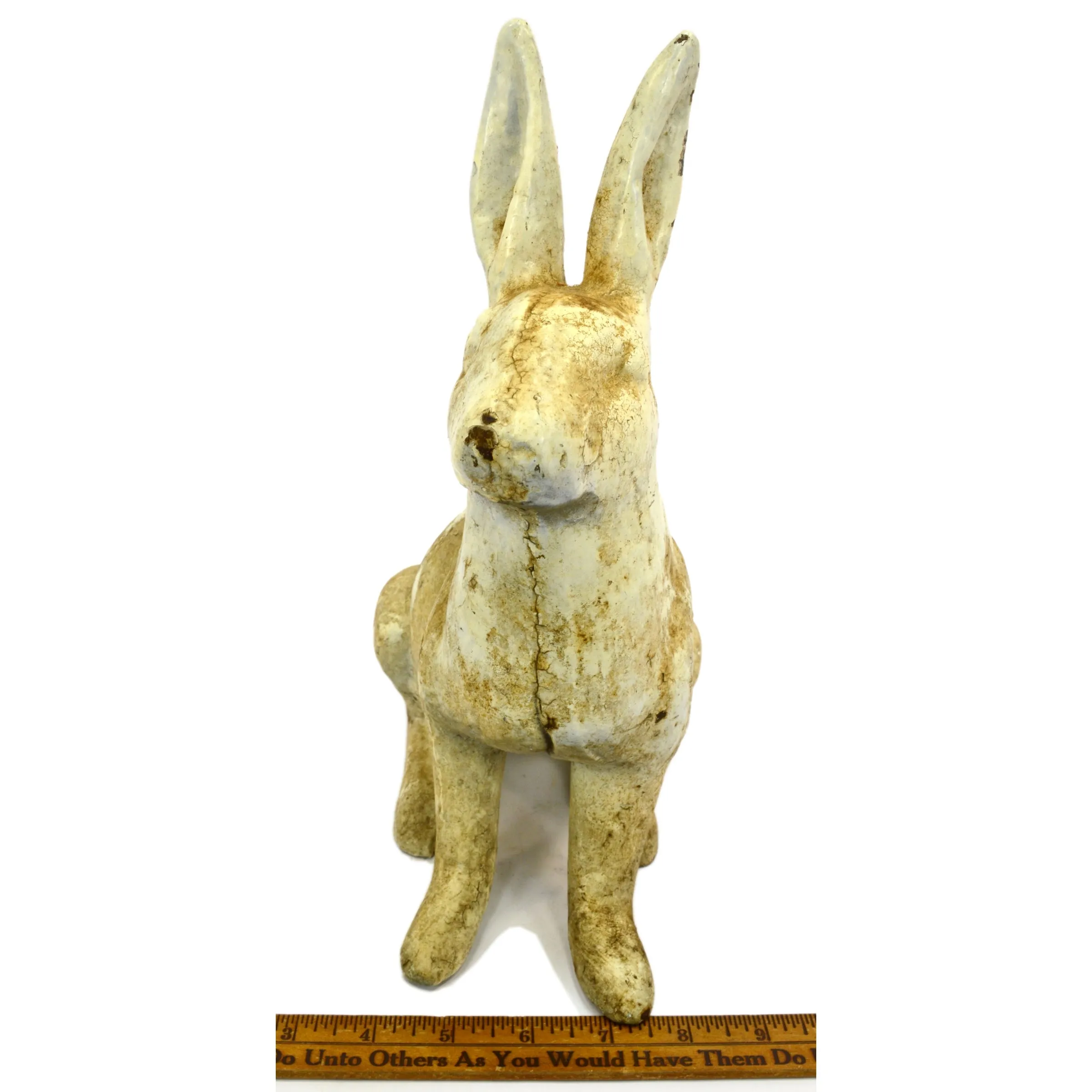 Antique HUBLEY CAST IRON RABBIT DOORSTOP Genuine Real LIFE-SIZE Old White Paint!
