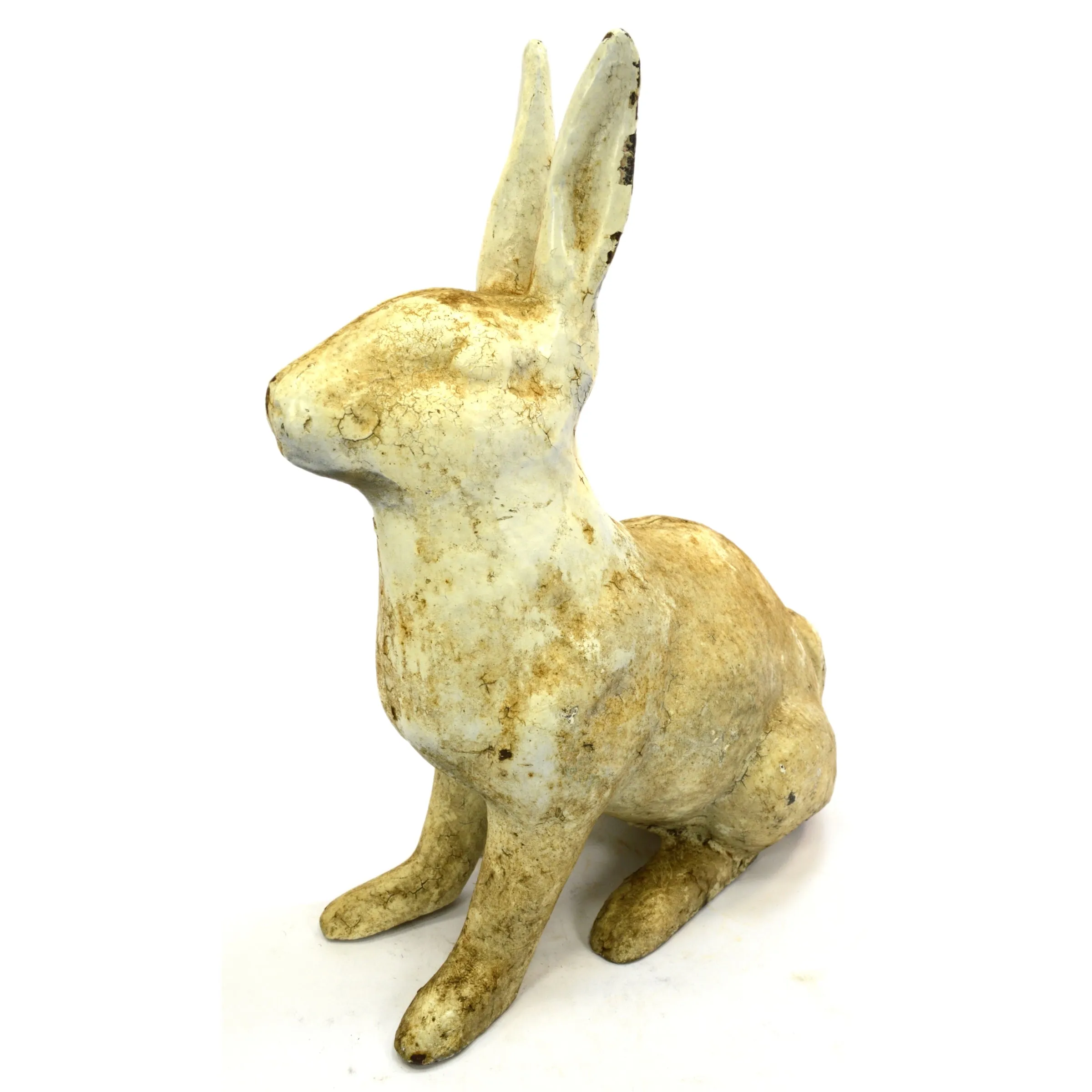 Antique HUBLEY CAST IRON RABBIT DOORSTOP Genuine Real LIFE-SIZE Old White Paint!