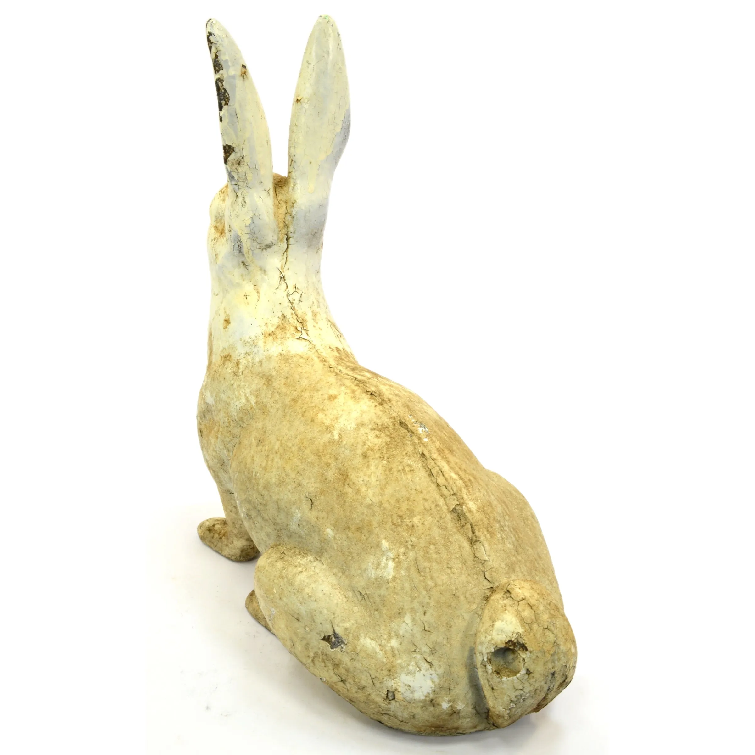 Antique HUBLEY CAST IRON RABBIT DOORSTOP Genuine Real LIFE-SIZE Old White Paint!