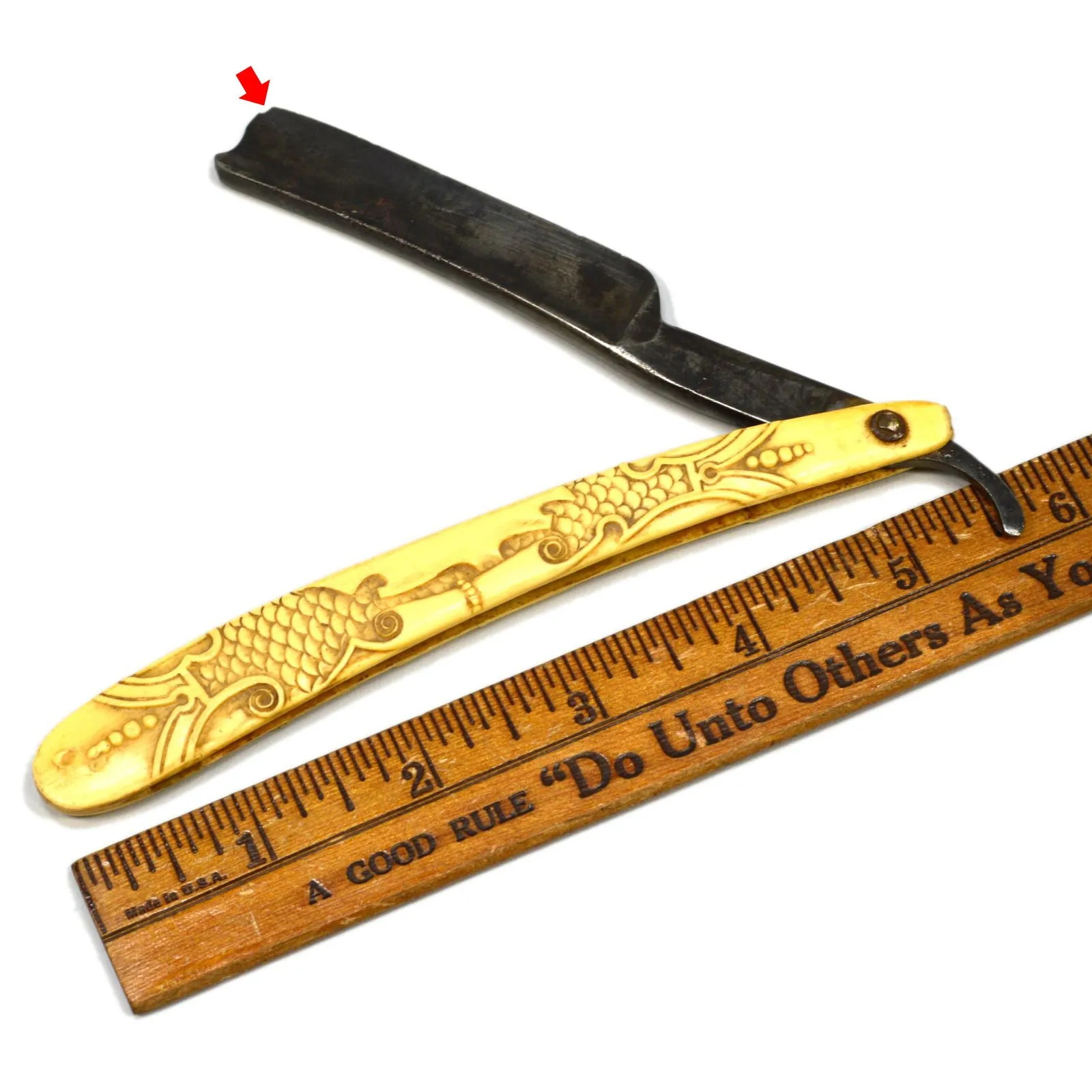Antique WADE & BUTCHER STRAIGHT RAZOR Ornate CARVED BONE SCALES Sheffield RARE!!