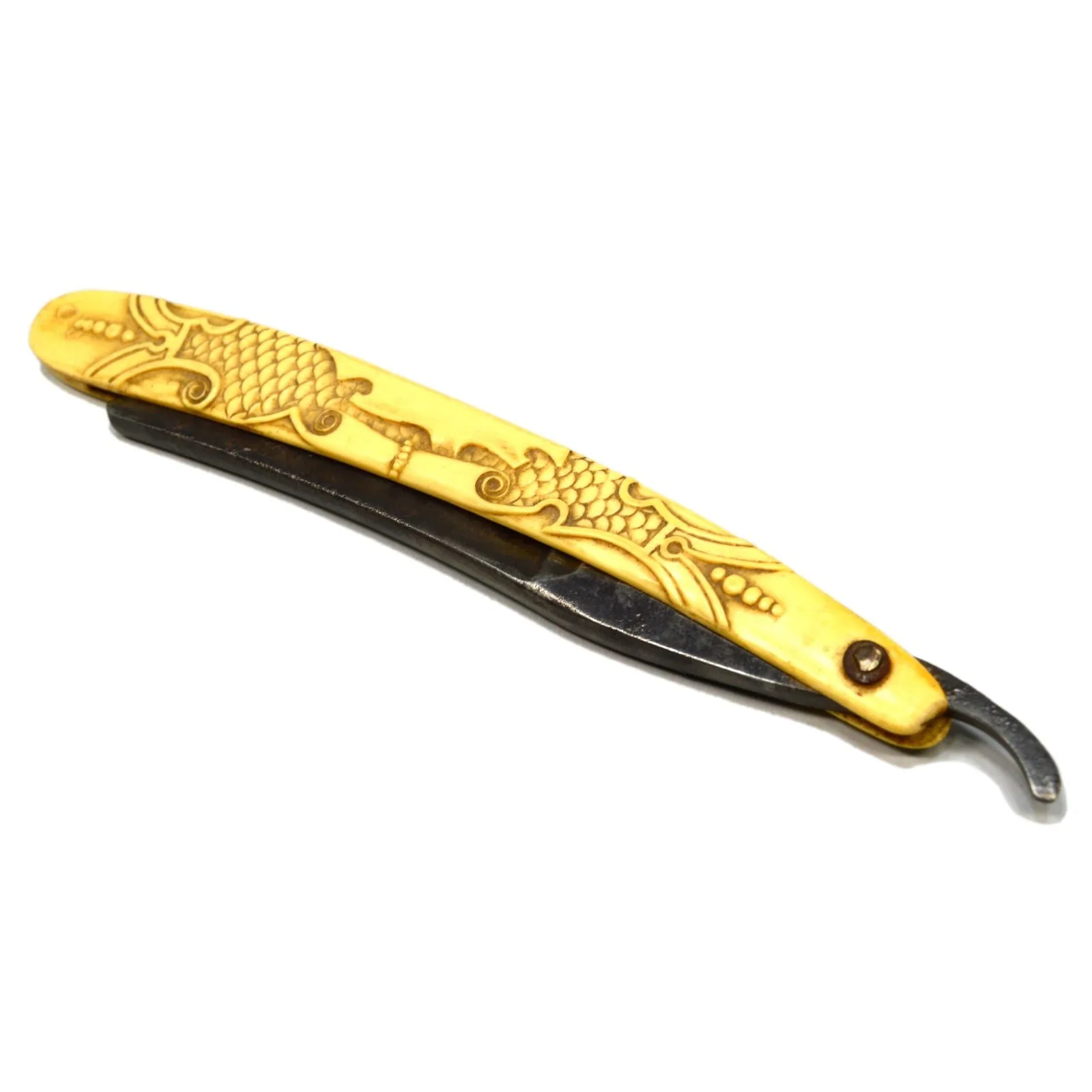 Antique WADE & BUTCHER STRAIGHT RAZOR Ornate CARVED BONE SCALES Sheffield RARE!!