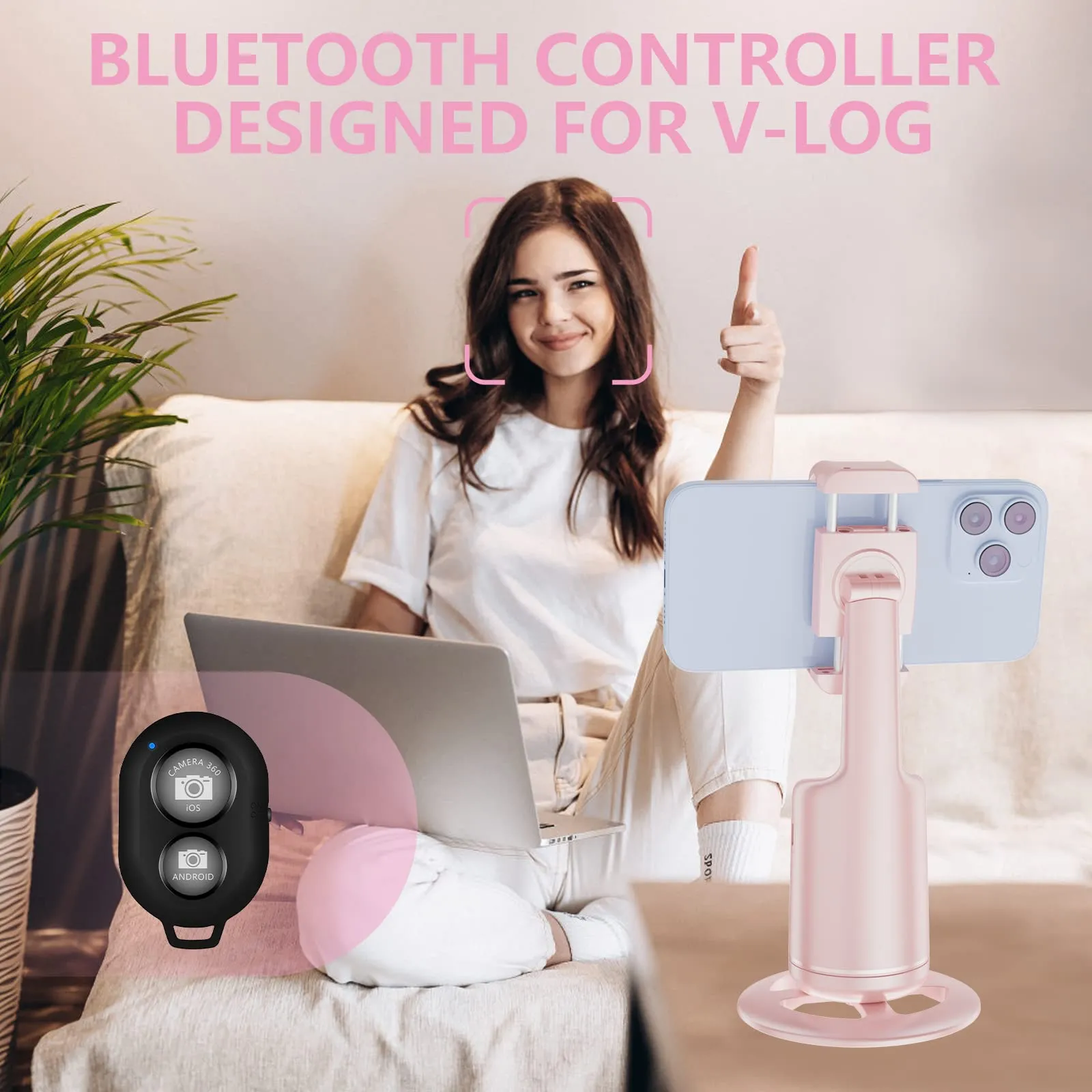 Auto Face Tracking Tripod, No App, 360° Rotation , Tiktok (Pink)