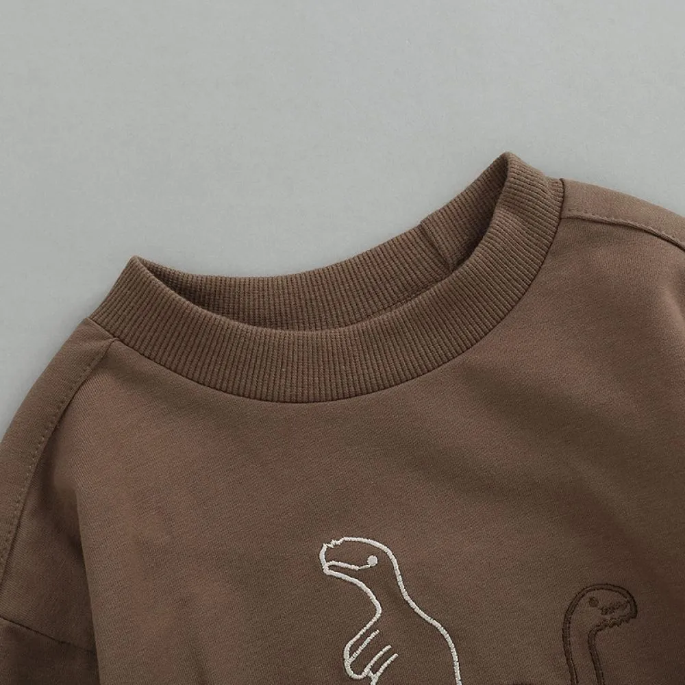 Autumn Solid Color Baby Cartoon Dinosaur Embroidered Romper Wholesale Baby Clothes