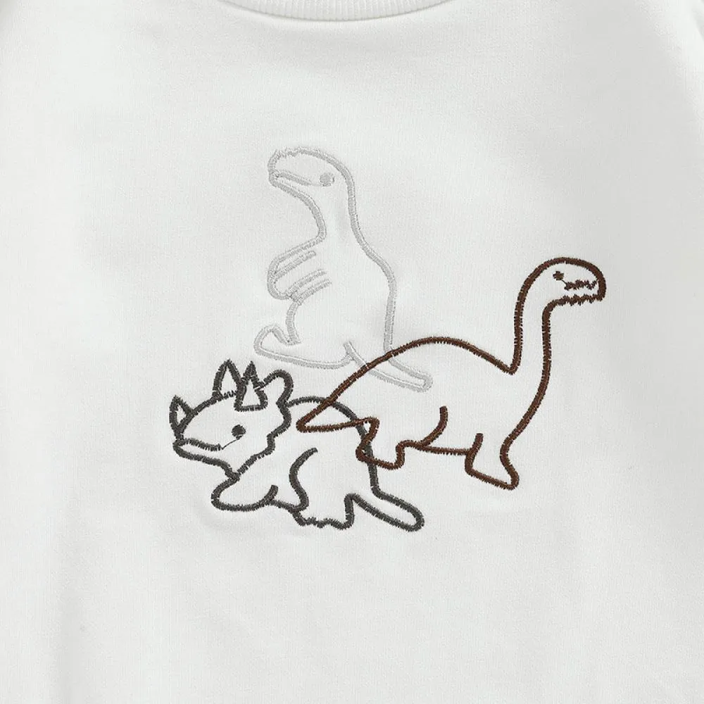 Autumn Solid Color Baby Cartoon Dinosaur Embroidered Romper Wholesale Baby Clothes