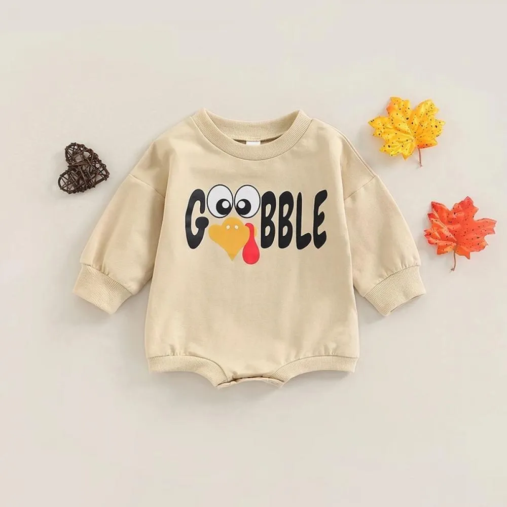 Autumn Thanksgiving Cartoon Letter Printed Baby Romper Wholesale