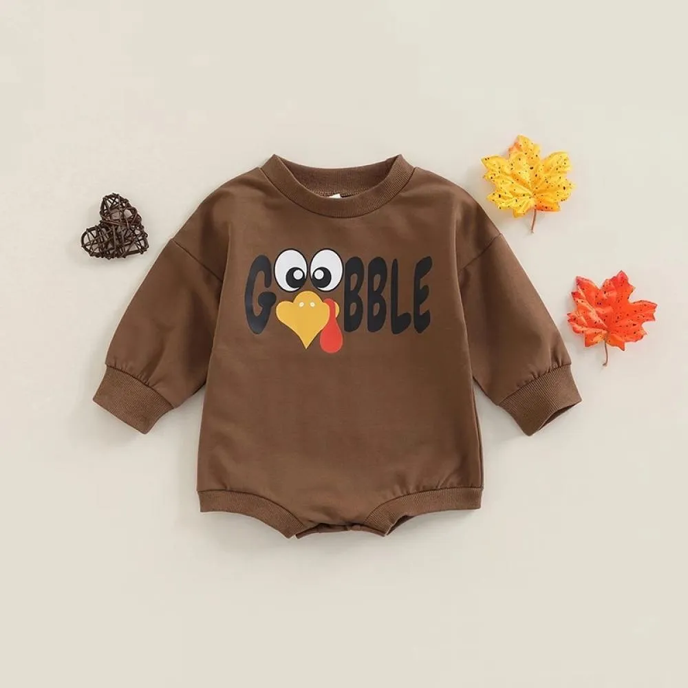 Autumn Thanksgiving Cartoon Letter Printed Baby Romper Wholesale