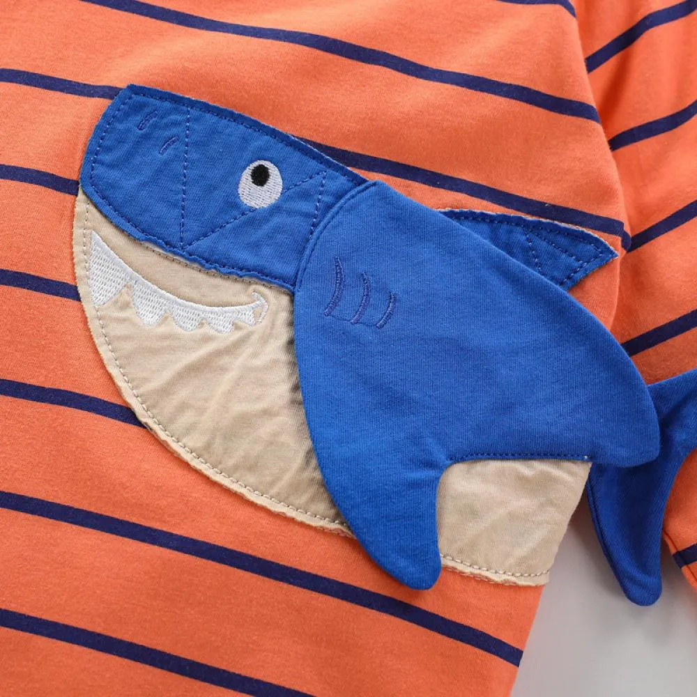 Autumn Toddler Boys Cartoon Striped Long Sleeve T-Shirt Wholesale