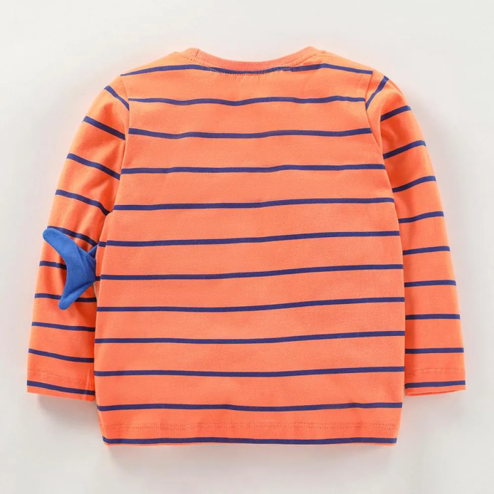Autumn Toddler Boys Cartoon Striped Long Sleeve T-Shirt Wholesale