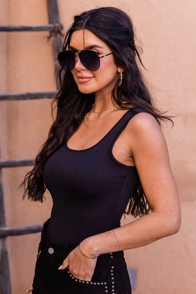 Back To The Basics Black Ribbed Square Neck Tank Bodysuit FINAL SALE