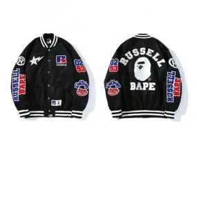 Bape Ape Letter Embroidery Badge Cardigan Baseball Uniform Jacket