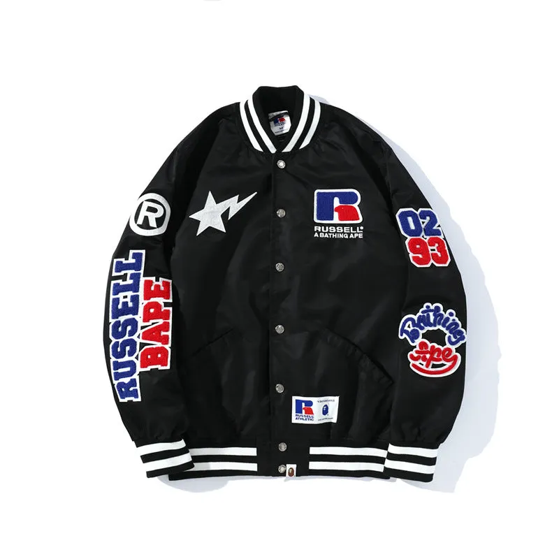Bape Ape Letter Embroidery Badge Cardigan Baseball Uniform Jacket