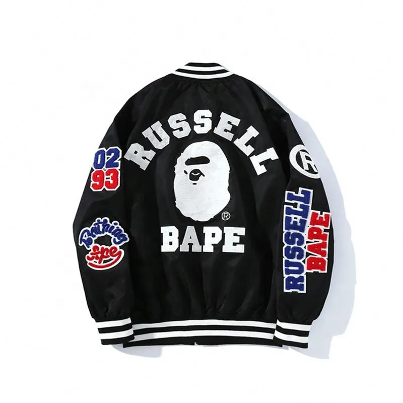 Bape Ape Letter Embroidery Badge Cardigan Baseball Uniform Jacket