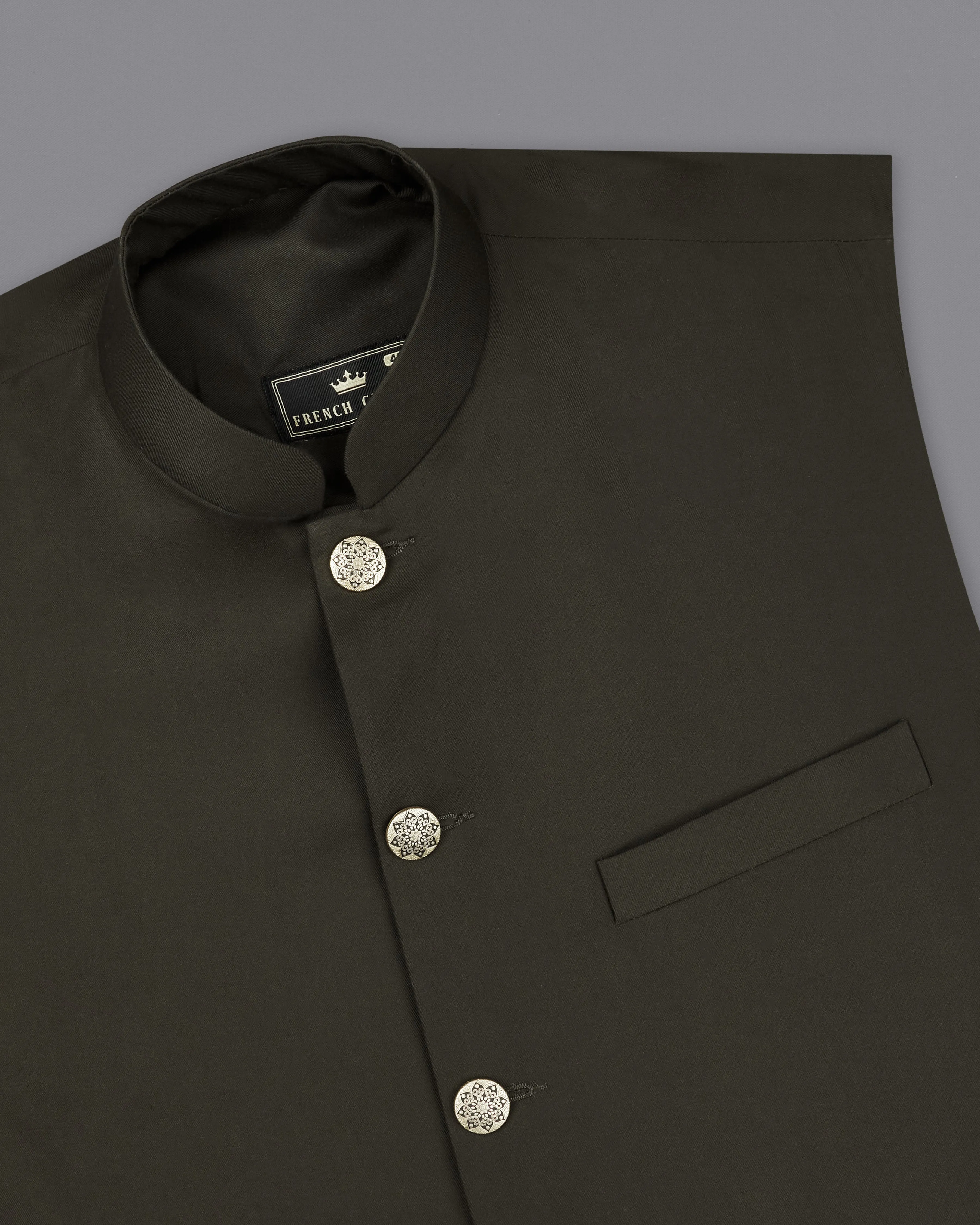 Bistre Green Textured Nehru Jacket