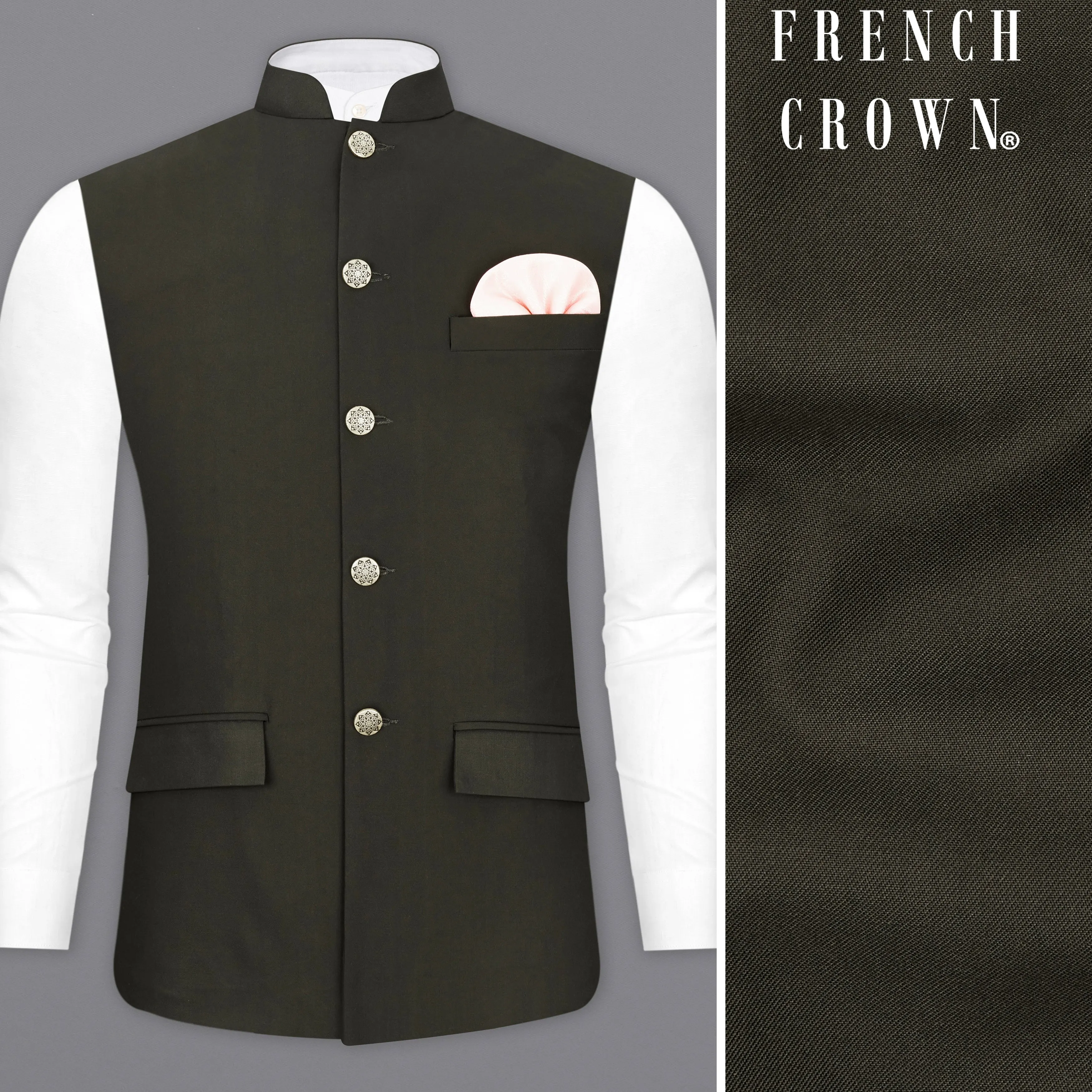 Bistre Green Textured Nehru Jacket