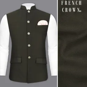 Bistre Green Textured Nehru Jacket