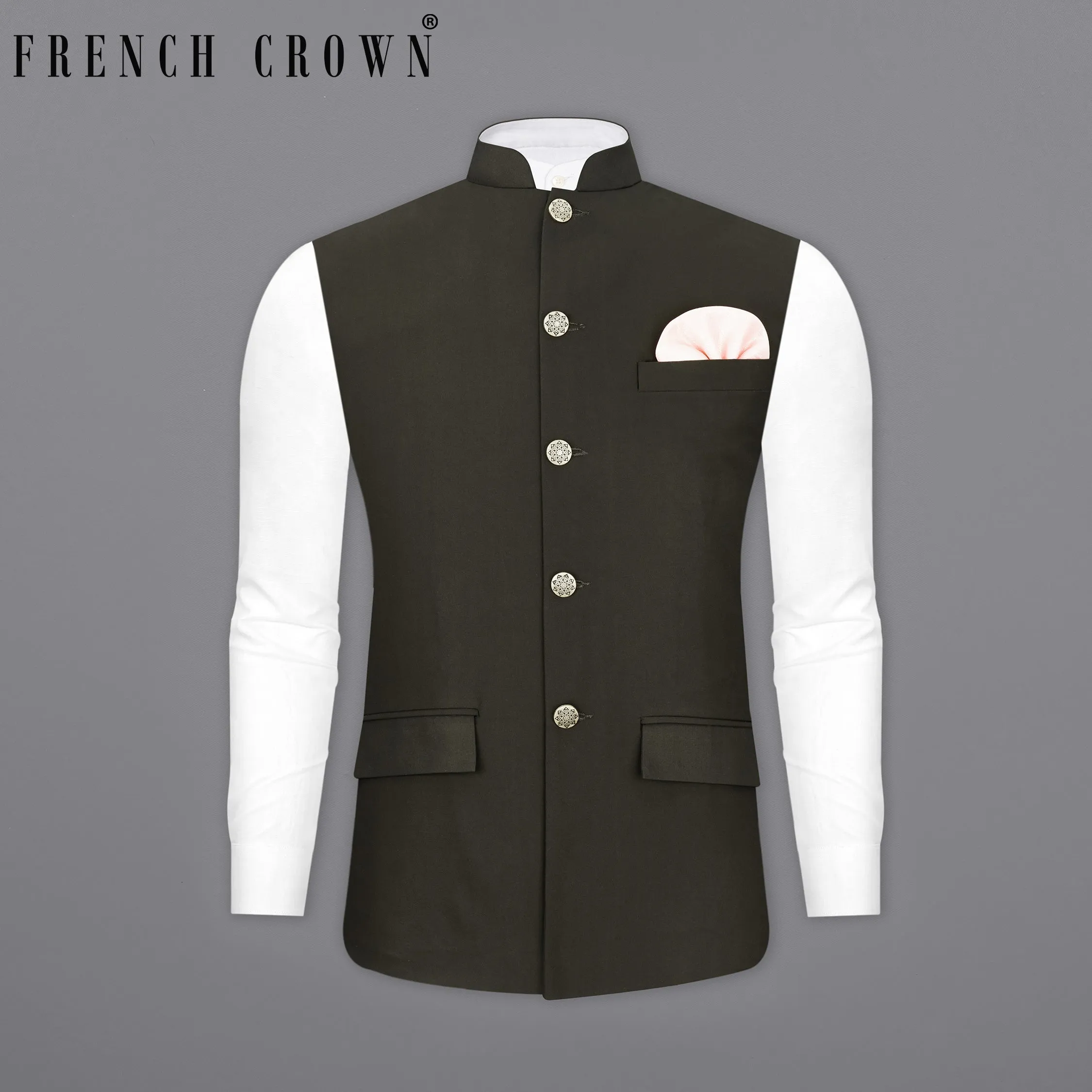 Bistre Green Textured Nehru Jacket