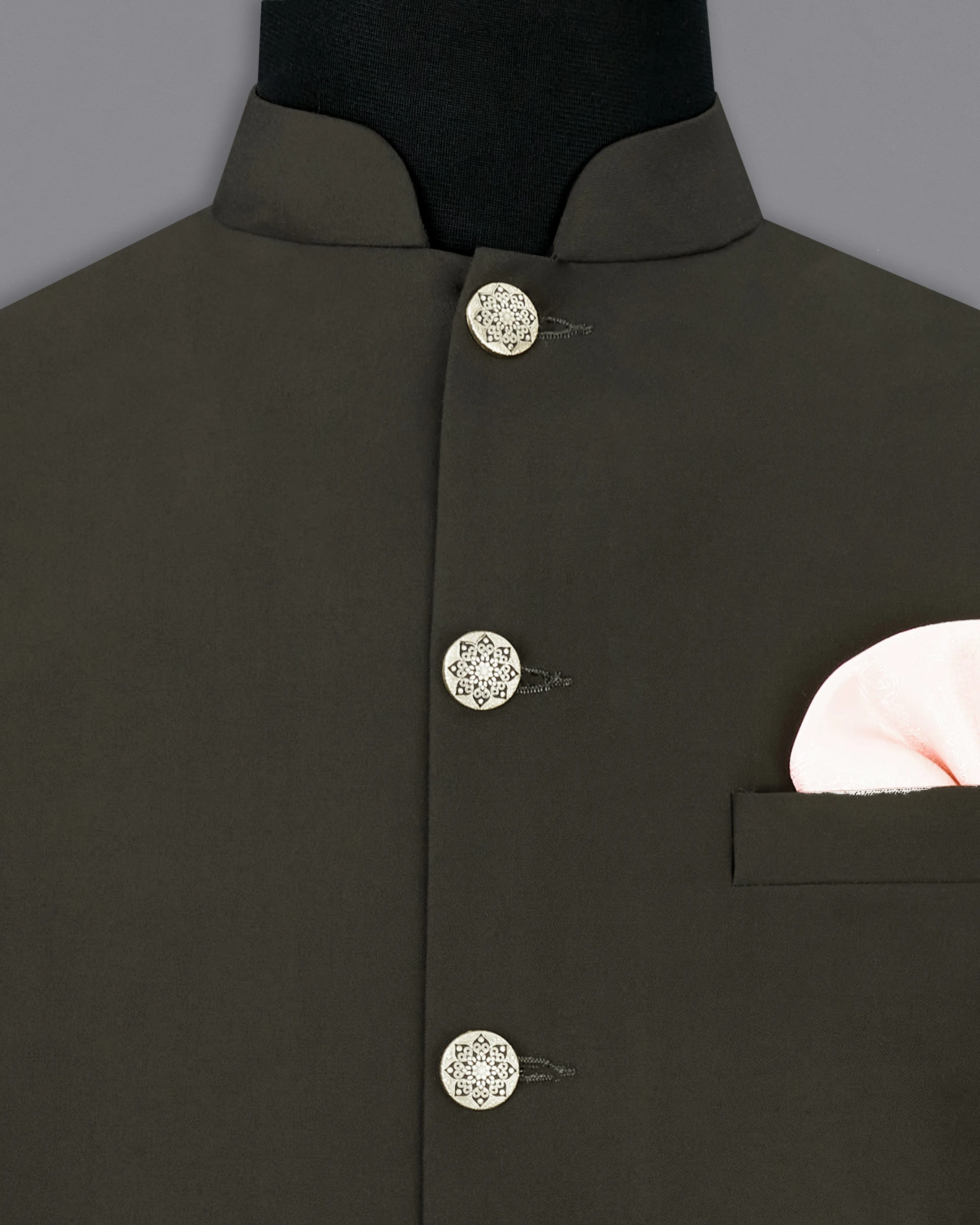 Bistre Green Textured Nehru Jacket