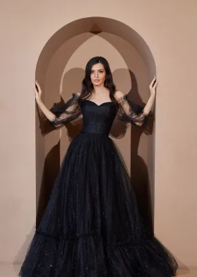 Black A-line Evening Dress