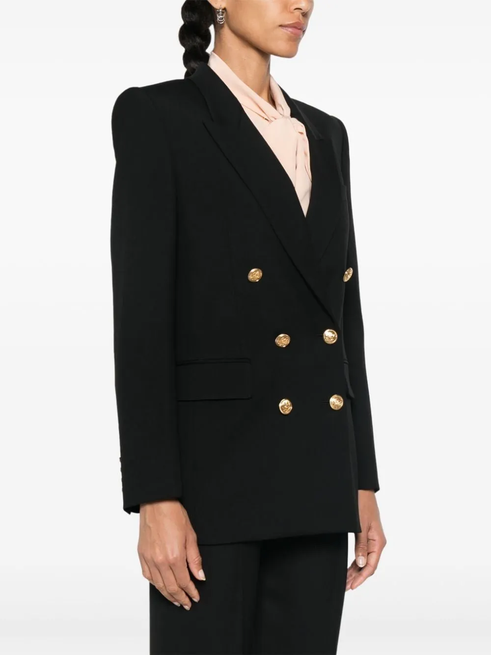 BLACK BLAZER WITH 6 GOLDEN BOTTOM CROSSED