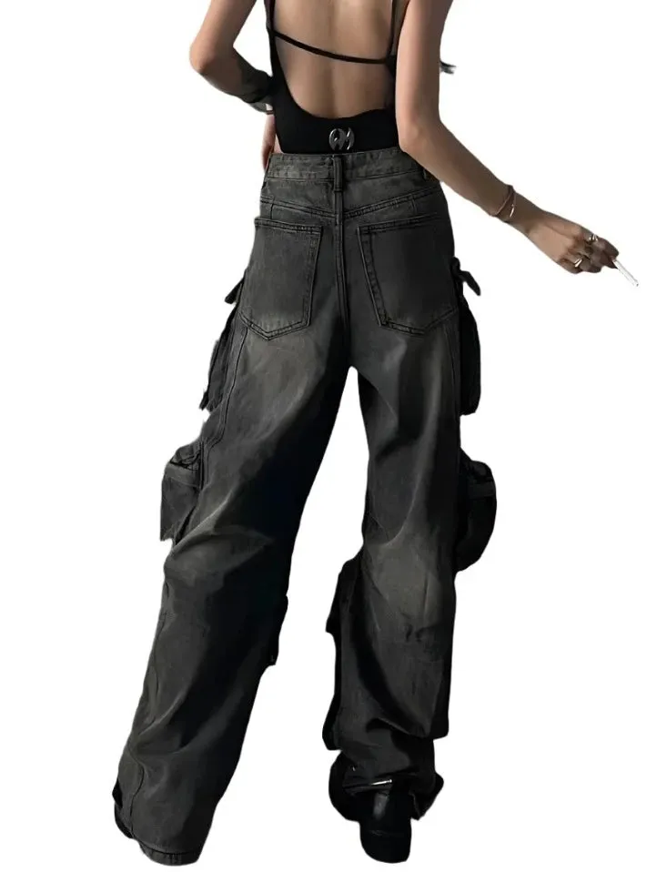 Black Vintage Multi-Pocket Denim Jeans