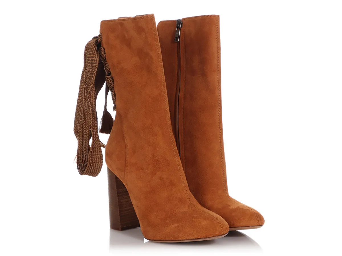 Chloé Tan Suede Back Lace Boots