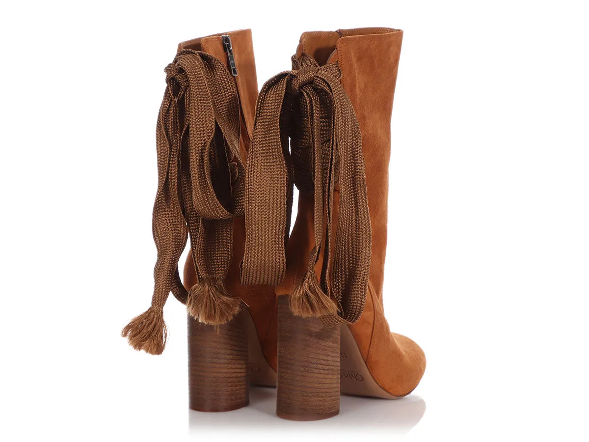 Chloé Tan Suede Back Lace Boots