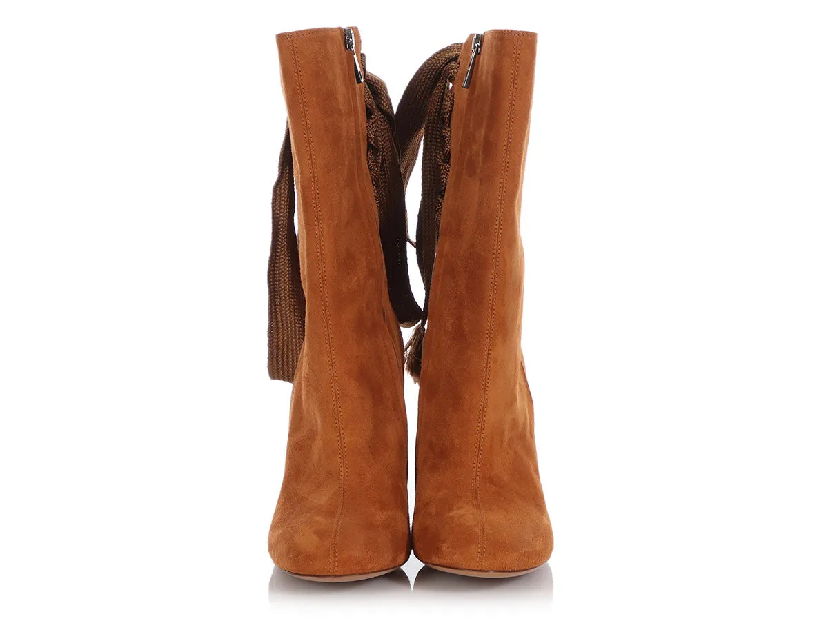 Chloé Tan Suede Back Lace Boots