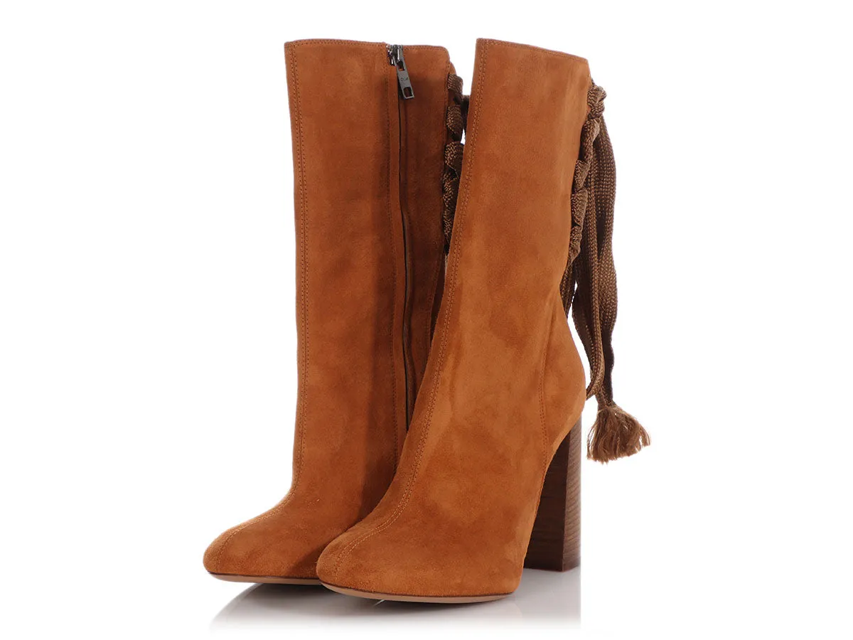 Chloé Tan Suede Back Lace Boots
