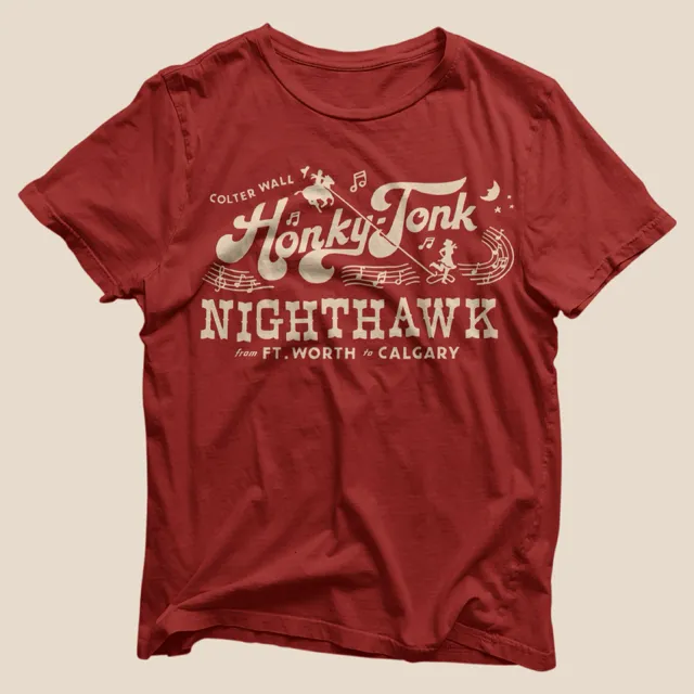 Colter Wall Honky-Tonk Nighthawk T-Shirt Vintage Red