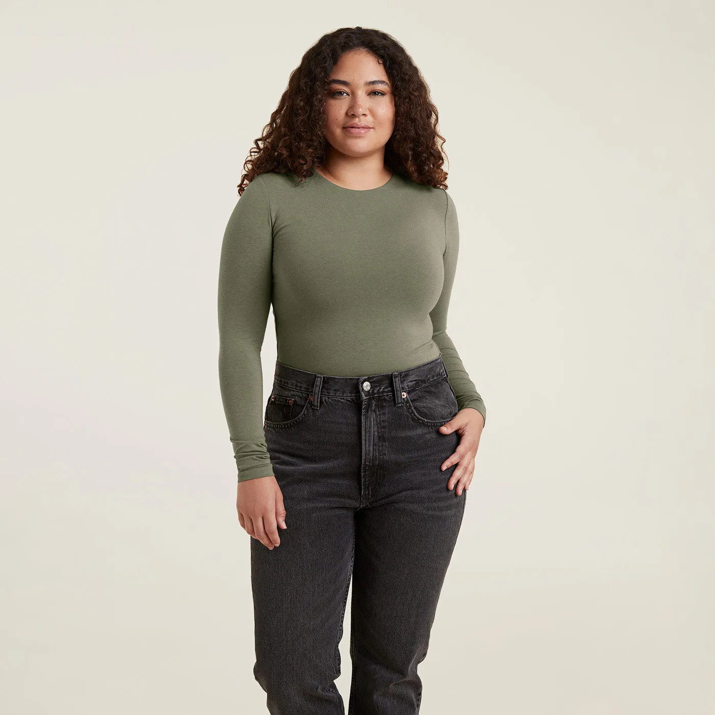 Cotton Crewneck Bodysuit | Olive
