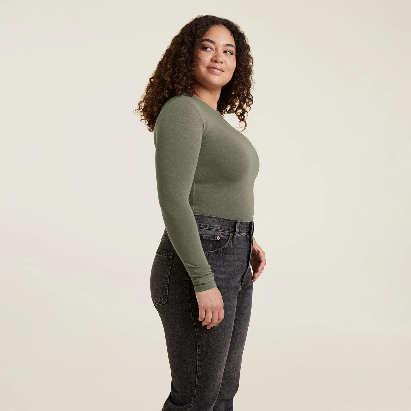 Cotton Crewneck Bodysuit | Olive