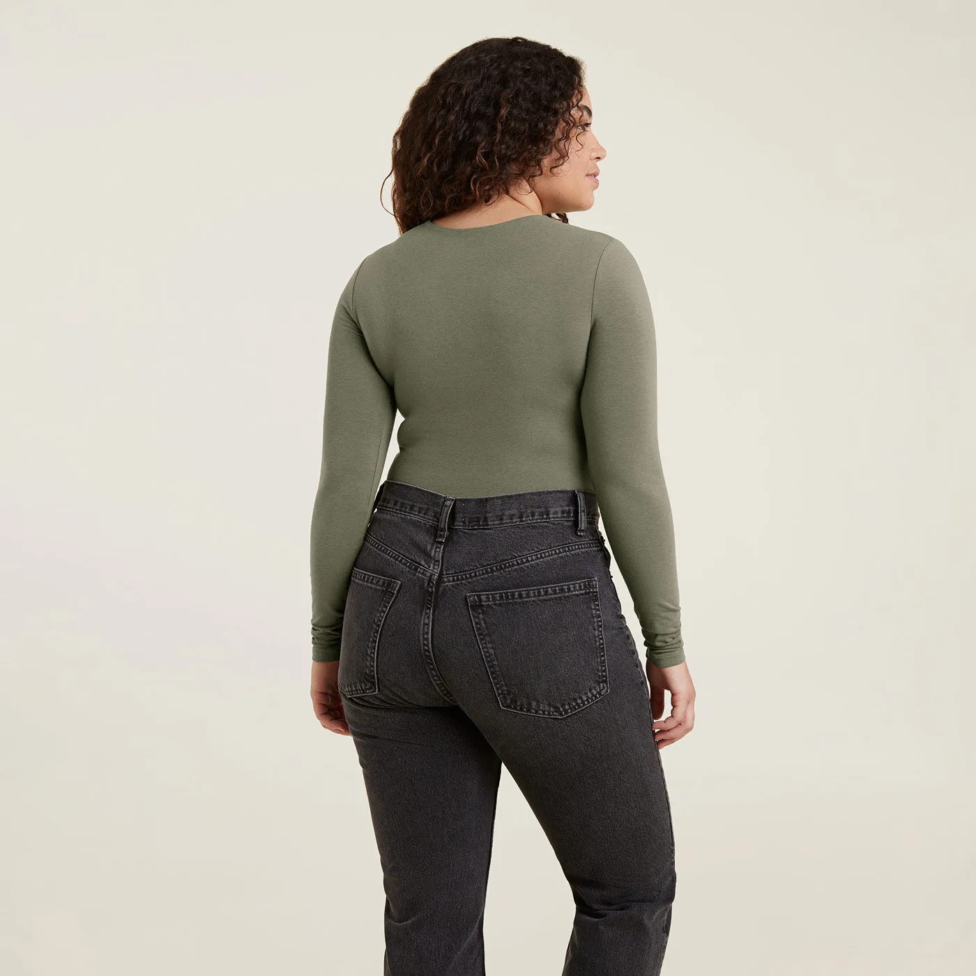 Cotton Crewneck Bodysuit | Olive