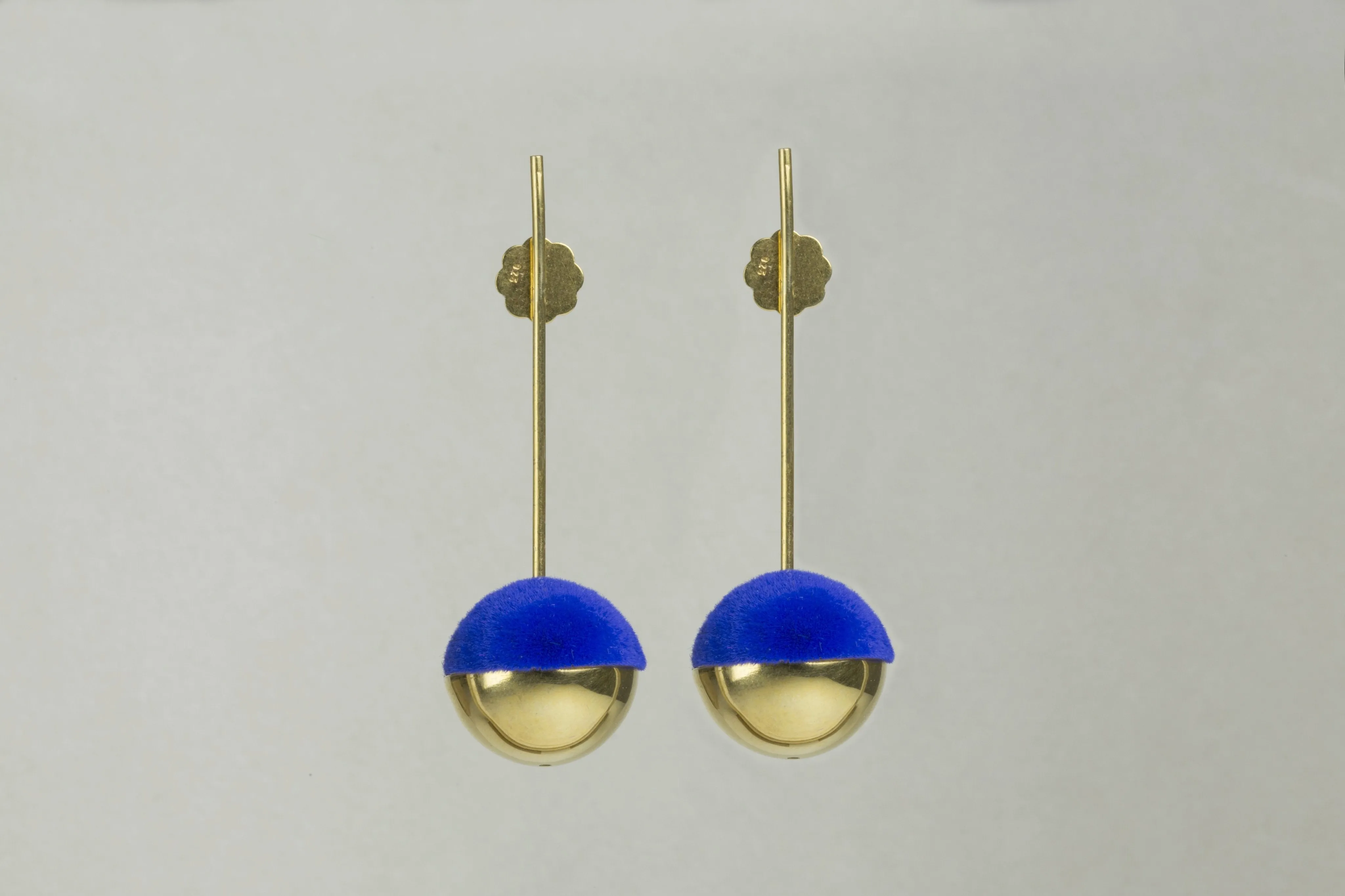 Drop Earrings with Gold Orb and Green Pompom