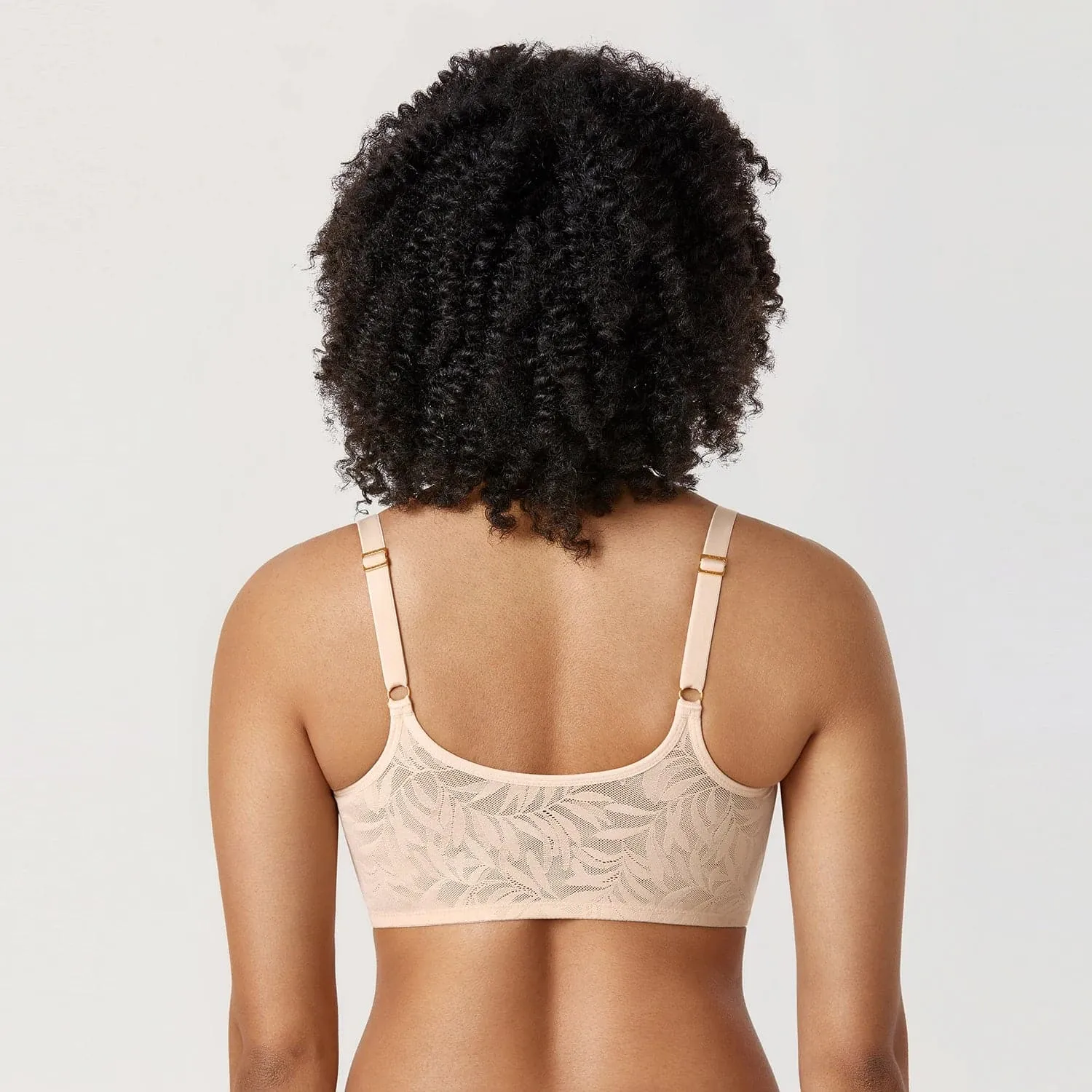 Front Closure Floral Lace Bra - Smooth Plunge, Full Cup, Thin Mold Cup - AISILIN D015C