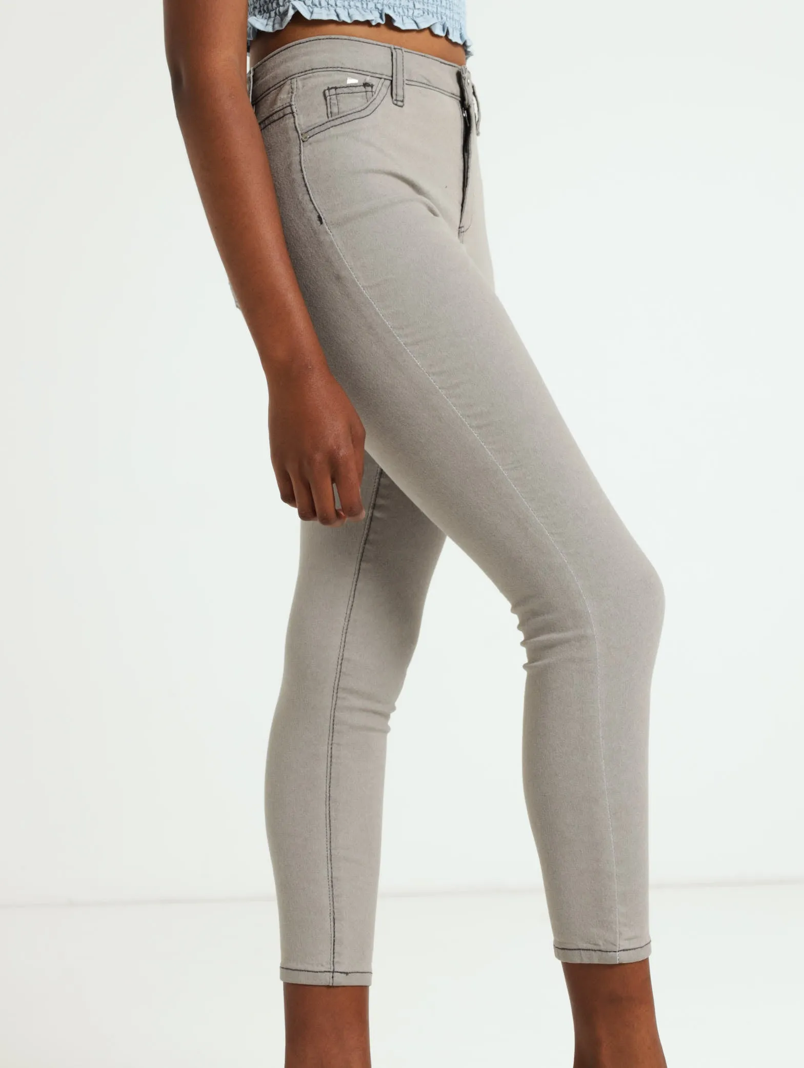 Hi-Rise Ankle Grazer Skinny Denim Jean - Grey