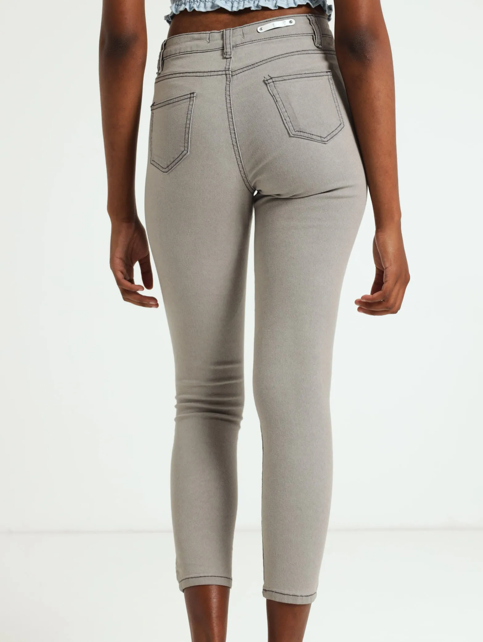 Hi-Rise Ankle Grazer Skinny Denim Jean - Grey