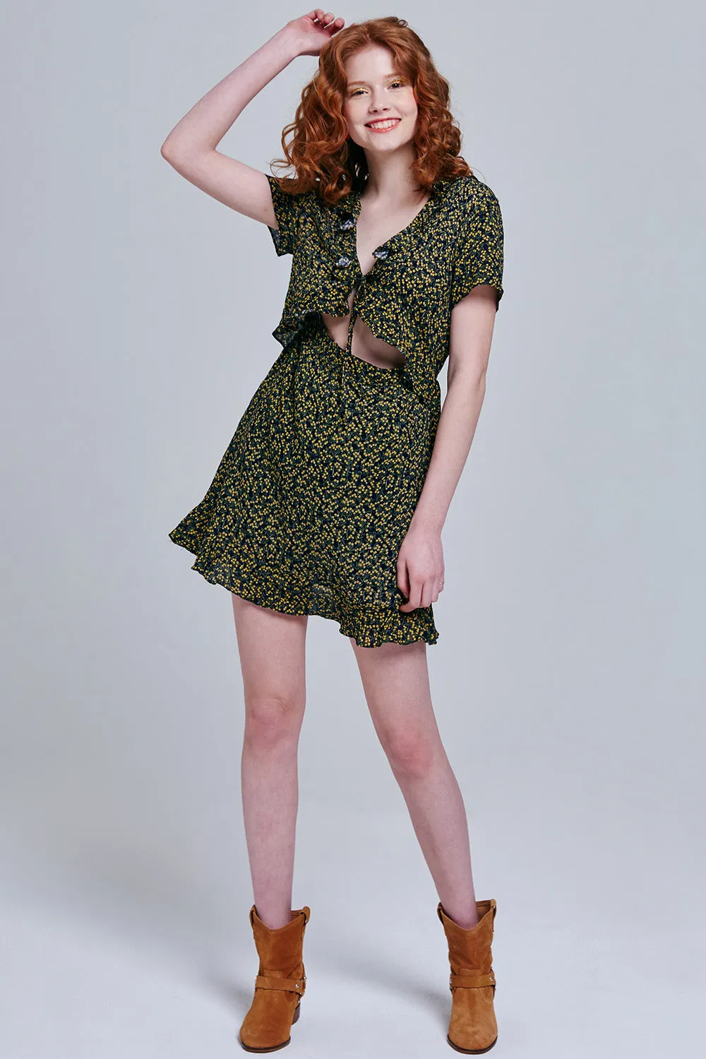 Judi Floral Print Tie Front Dress