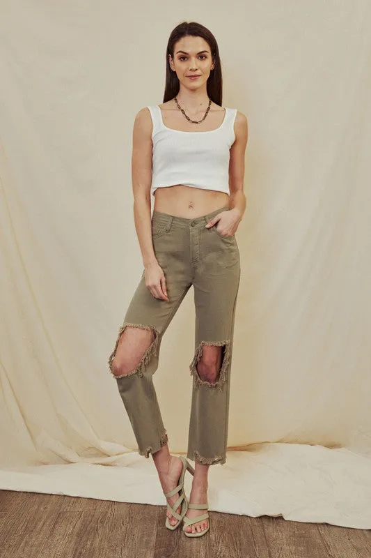 Kan Can Olive Straight Leg Jeans