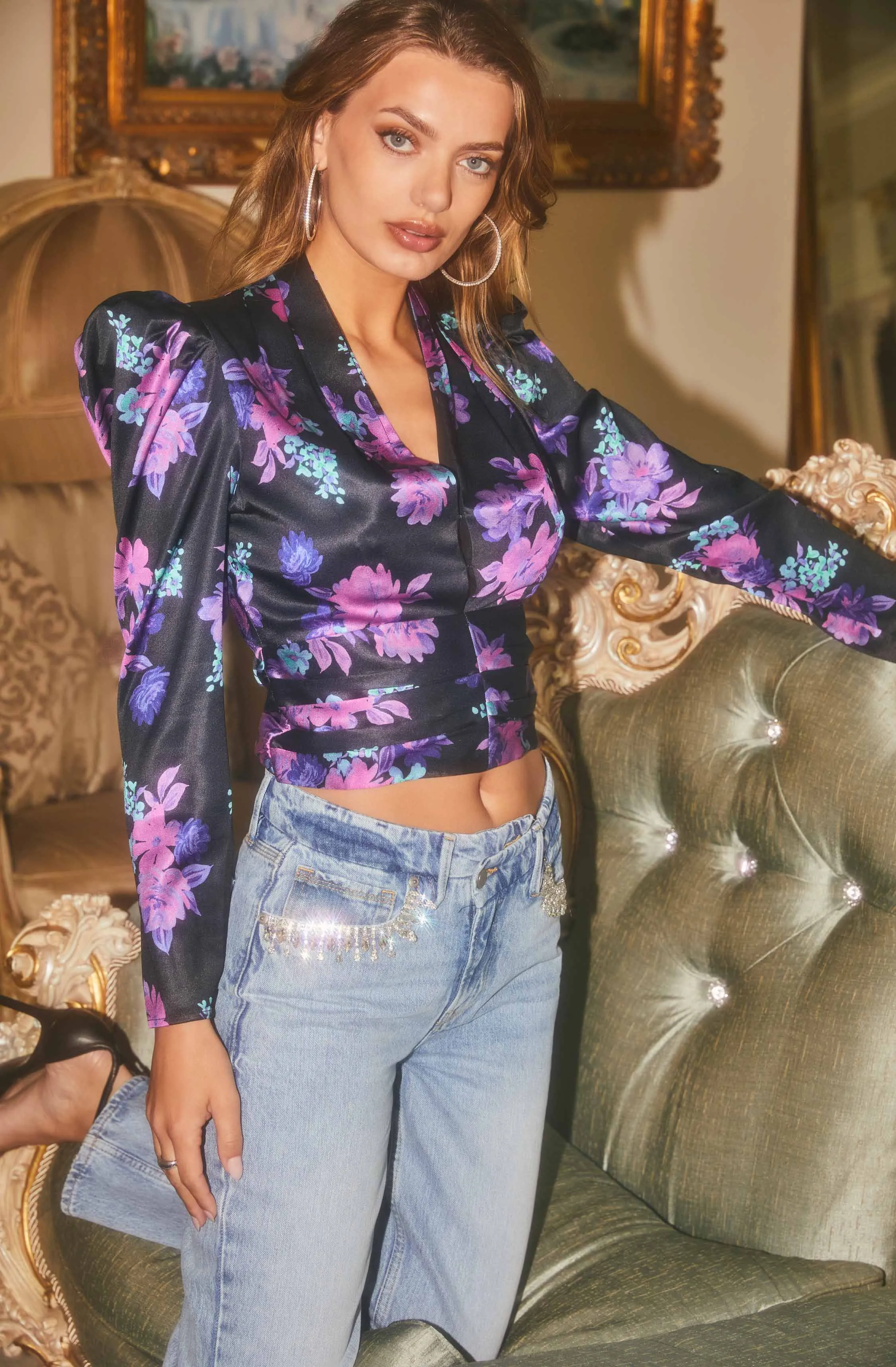 Lili Floral Puff Sleeve Tie Waist Top