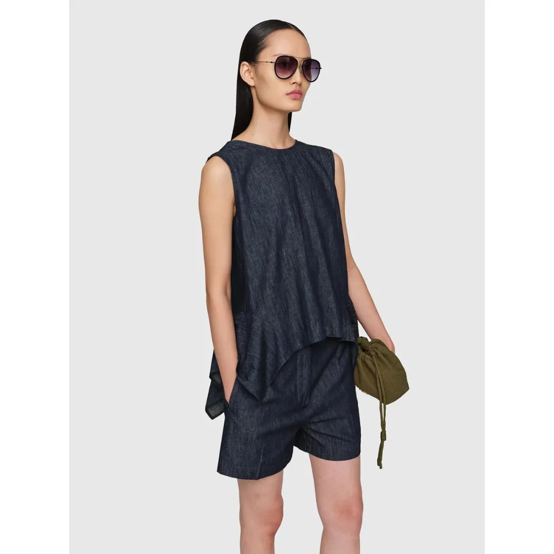 Linen Denim Nina Top Navy Denim