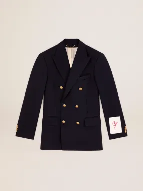 Men's double-breasted blazer in dark blue